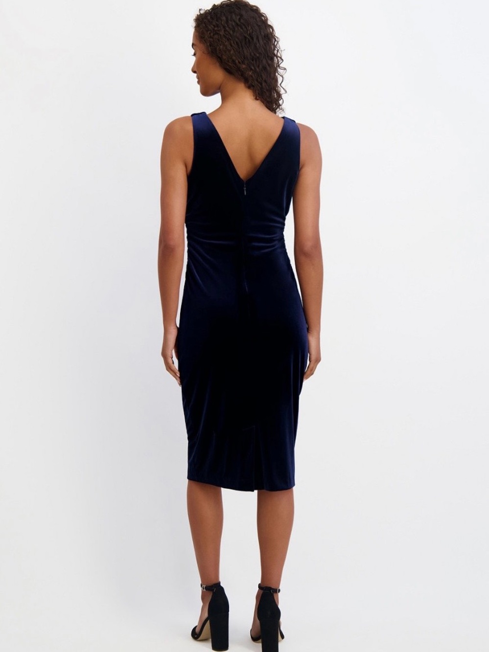 Kenzie Sleeveless Velvet Cowl Neck Midi Dress - Navy, Size 12 - Picture 2 of 10